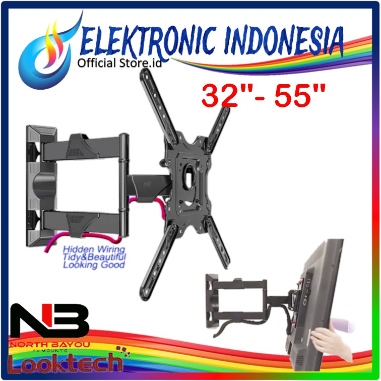 BERGARANSI!!!Bracket TV 32 - 55 inchi North Bayou Swivel / Lengan 6 arah Moving