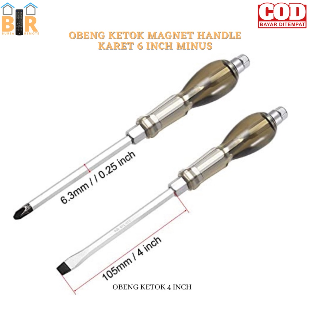 Obeng Ketok MAGNET HANDLE KARET 4inch  PLUSminus IMPACT SCREWDRIVER