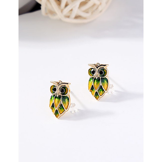 LRC Anting Gantung Fashion Golden Hollow Pearl Round Owl Stud Earrings D63211