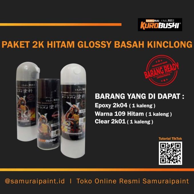 Paket 2K Hitam Glossy Basah Kinclong, Samuraipaint, Cat Semprot