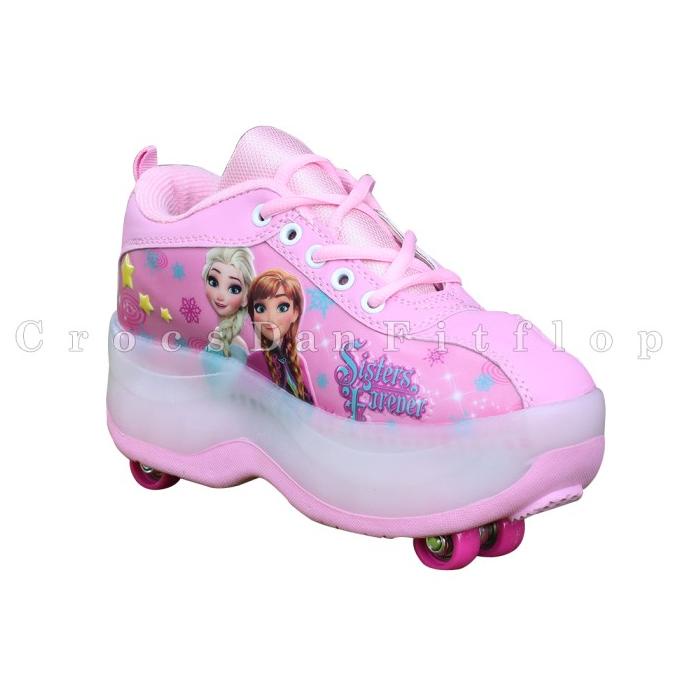 NEW SEPATU RODA ANAK RODA 4 KARAKTER FROZEN PINK