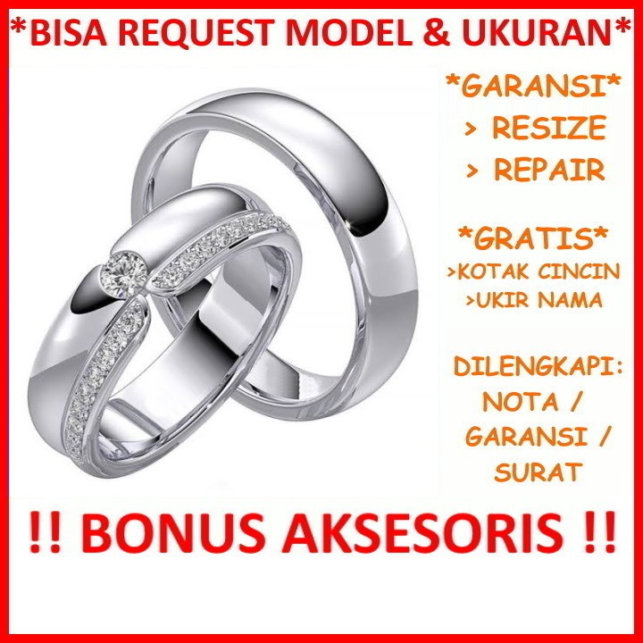 Bisa Pesan Model Gratis Ukir Nama Garansi Emas Putih Asli Cincin Kawin Couple Nikah Tunangan ID496