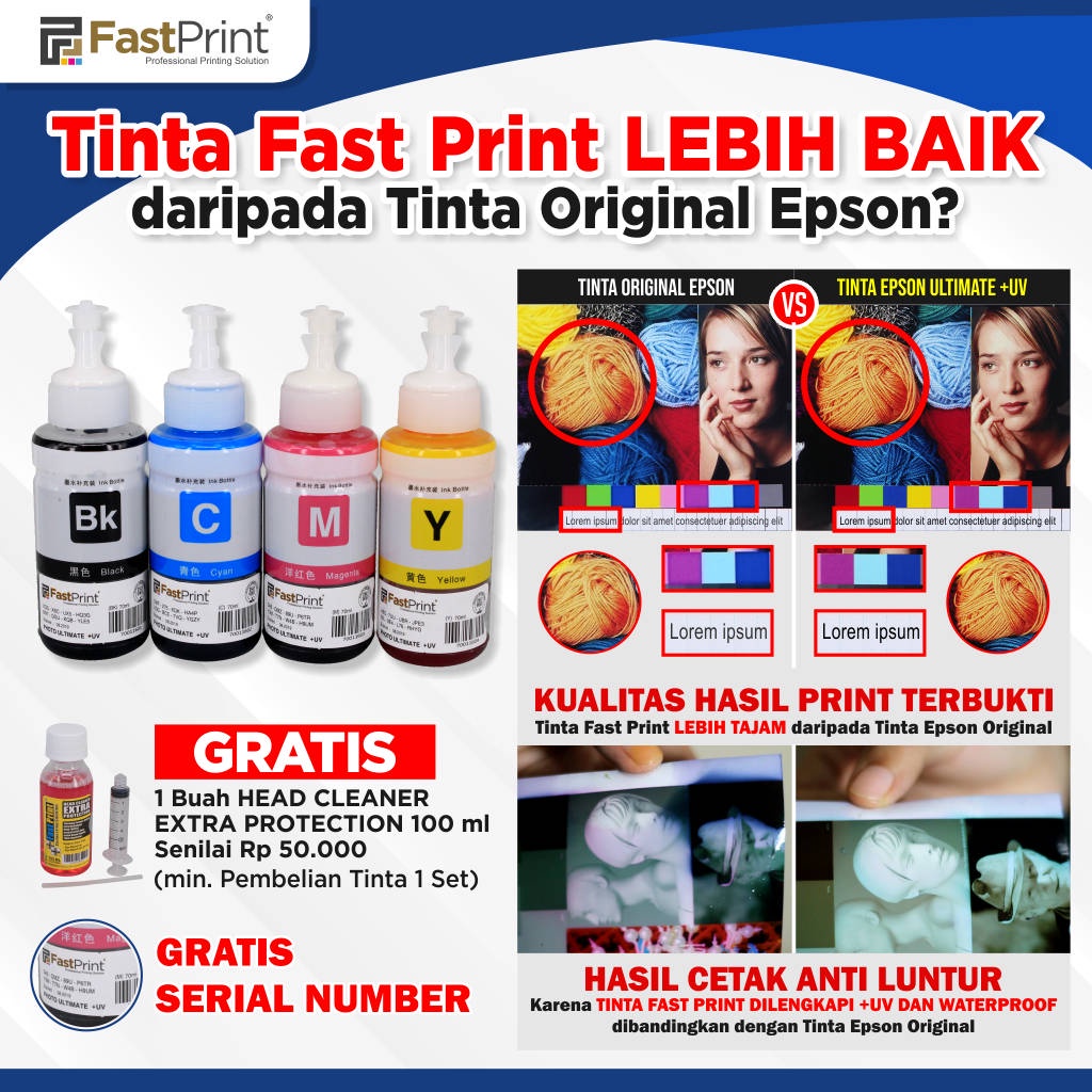 Tinta Photo Ultimate Plus UV Printer Epson L Series L100 L110 L120 L200 L210 L300 L350 70ML 4Warna