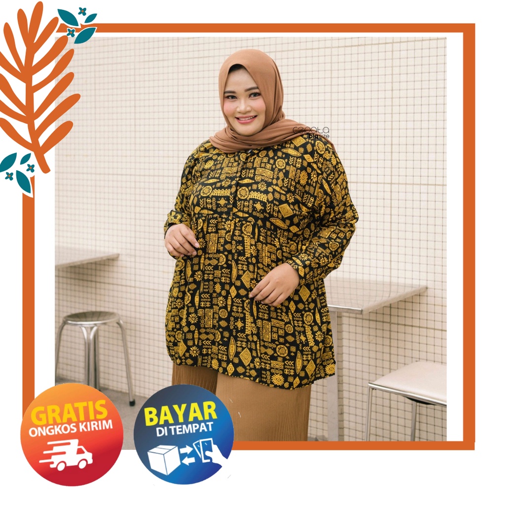 Ezpata Tunik Wanita Ethnic  Bigsize Jumbo Busui Friendly Katun Rayon Adem LD 130 cm LD 140 cm Kancing Depan Motif Etnik Terbaru