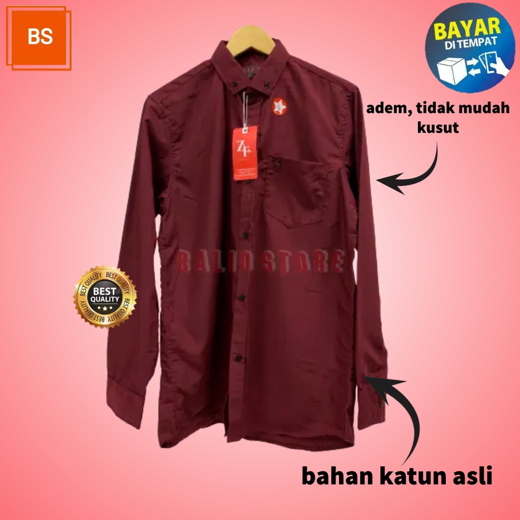 Kemeja Lengan Panjang Polos Warna Merah Maron Bahan Kain Katun