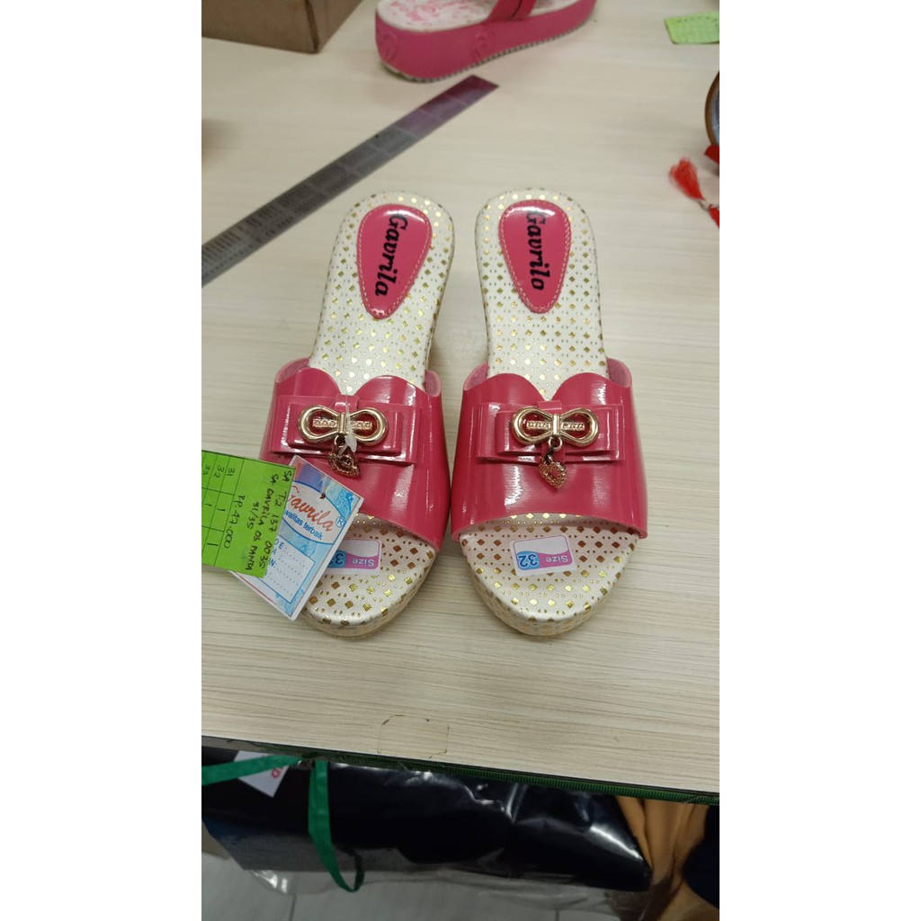 sandal wedges anak perempuan SD Gavrila 0046 pink tua fanta pita size 32 33 34 35