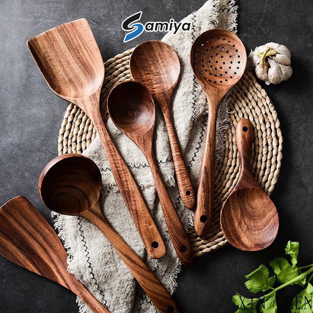 alat masak sutil spatula kayu set 5in1 / wooden kitchen tableware utensils / peralatan makan dapur-1