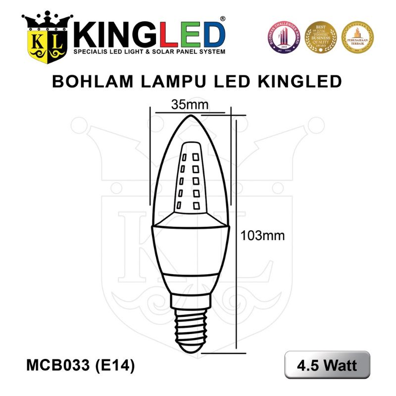 KINGLED Bola Lampu Hias LED 4,5 Watt / Candle Light LED 4.5Watt / Putih Kuning E14 E27