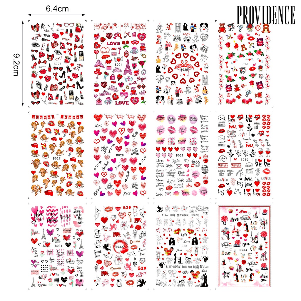 12pcs / Set Stiker Kuku Desain Saturation Valentine Tidak Pudar Dengan Perekat Untuk Manicure