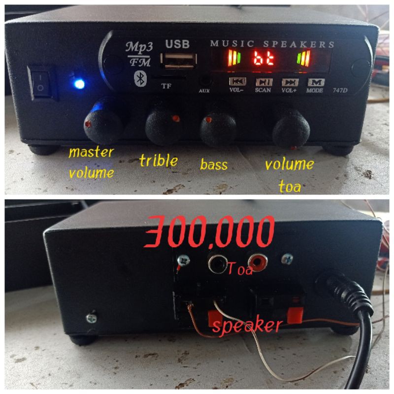 ampli mini rakitan 12 volt buat toa 1 buah dan spiker biasa 2 buah