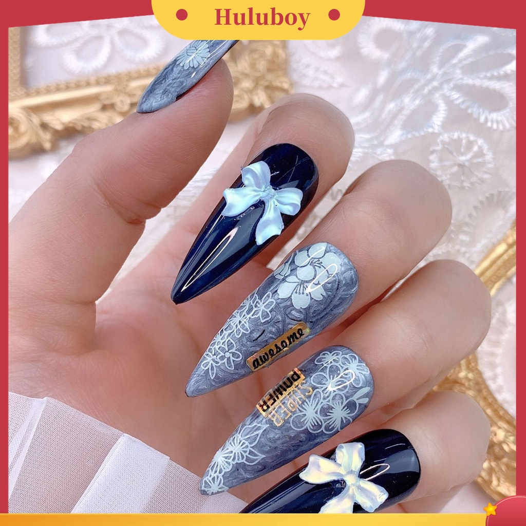 Huluboy Huluboy♡ 9 Pcs / Set Stiker Kuku 3D Glow In The Dark Desain Kupu-Kupu Bunga Slider Untuk Manicure