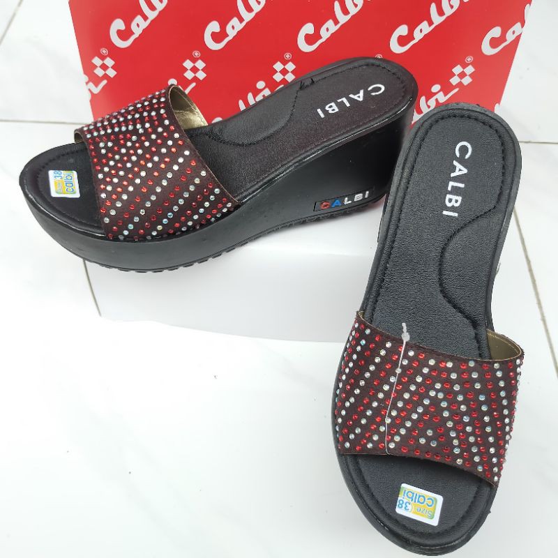 Sandal Wedges Calbi Slop Segitiga Tinggi 7cm