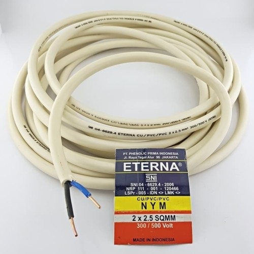 Kabel ETERNA Isi 2x2,5 mm Kabel Listrik Tembaga Kuningan / Kabel Instalasi Kabel Listrik Tunggal Isi 2 NYM