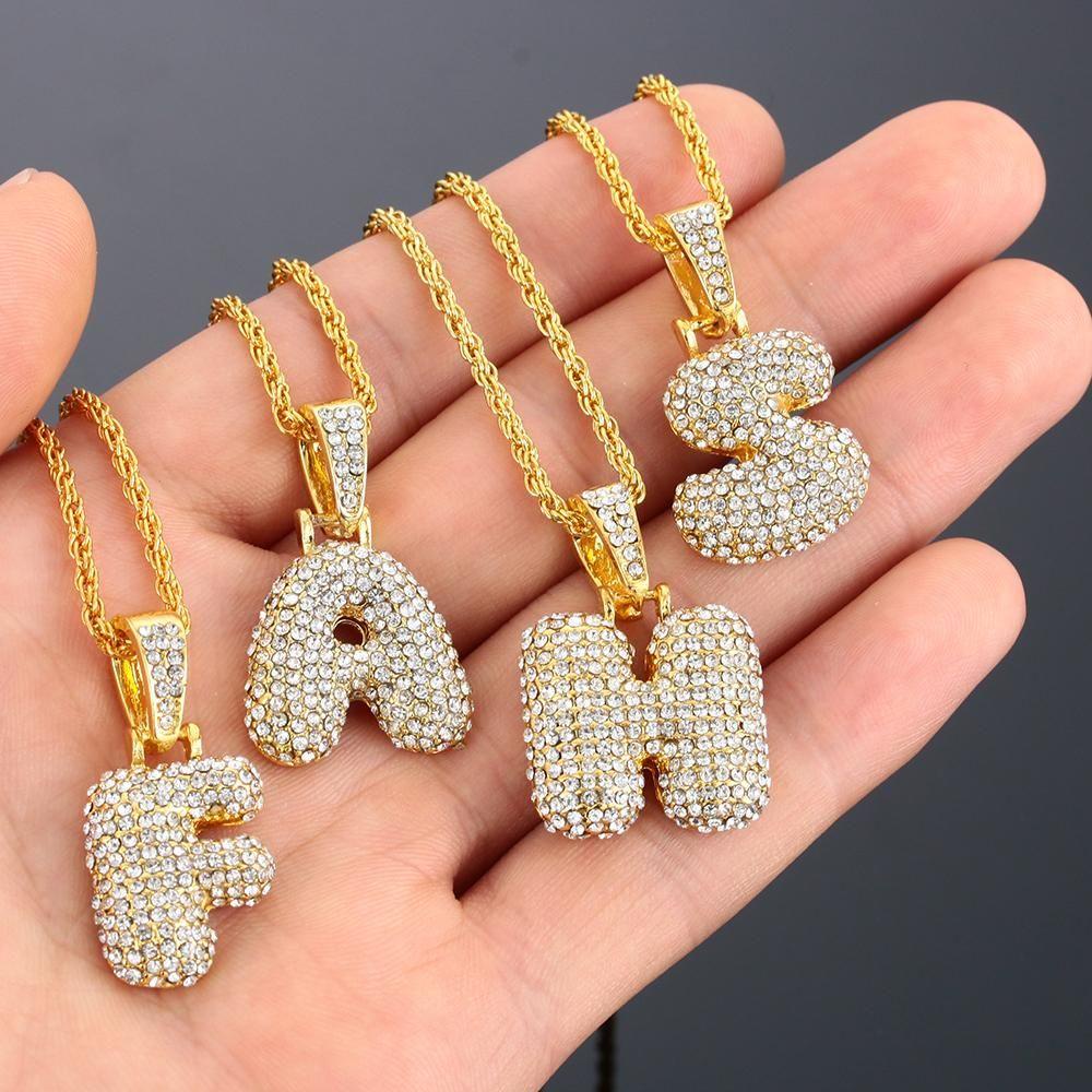 Hadiah Kalung Hip Hop TOP Perhiasan Punk Huruf Kristal A-Z