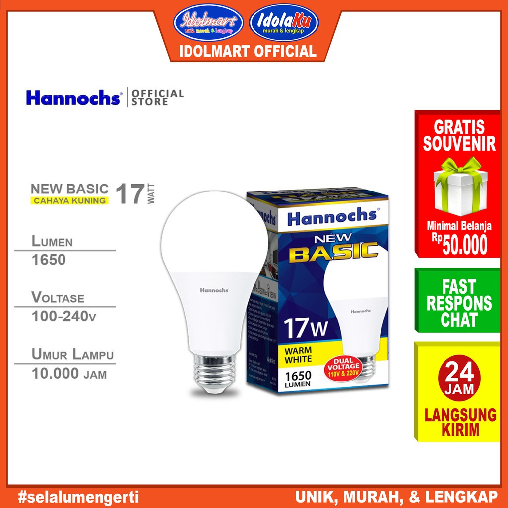 IDOLAKU Hannochs New Basic Lampu LED 17 W/ Cahaya kuning