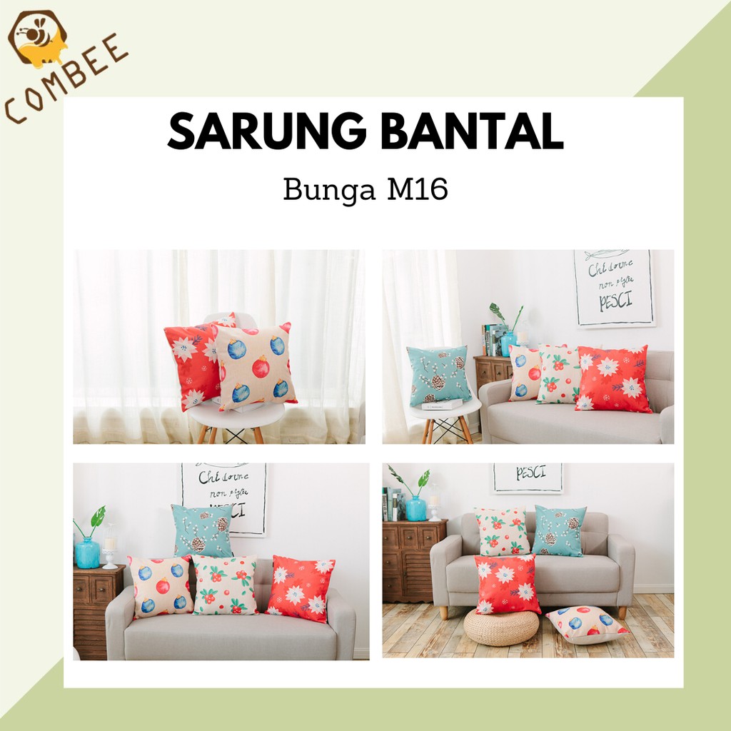 Pillow Case / Sarung Bantal / Sarung Tutup Bantal Sofa Kain Cotton Linen Bunga M18