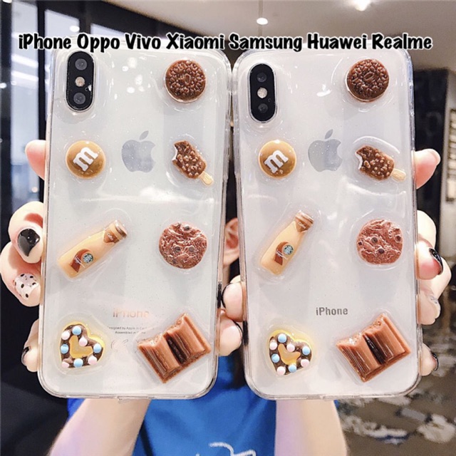 Chocolate 3D Case iPhone Oppo Vivo Xiaomi Samsung S21 S20 ultra S10 plus S9 Note 20 10 A31 A51 a71