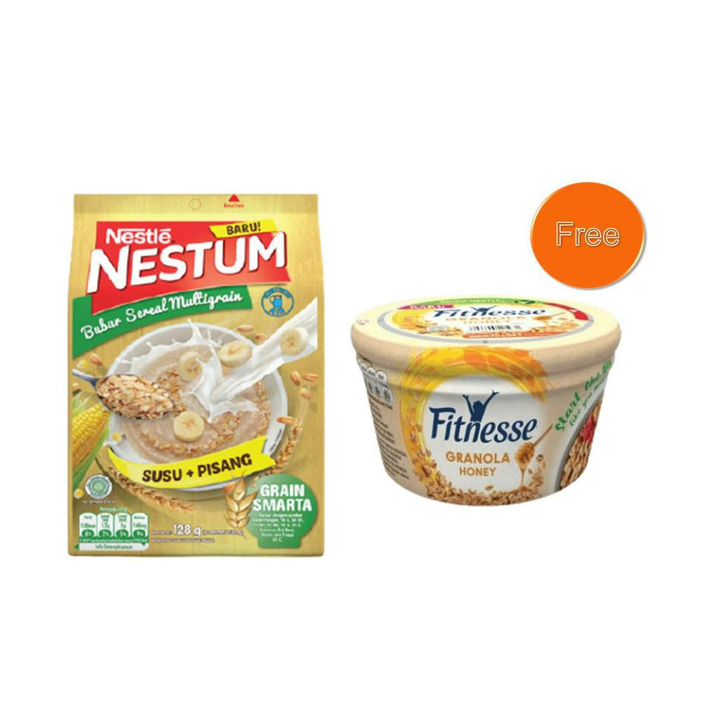 Nestle Nestum Susu + Pisang 4 x 32 gr + Free Fitnesse Granola Oats Honey Combo Pack 45 gr