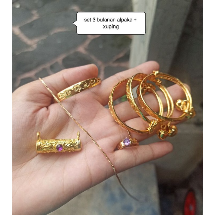 promo set gelang bayi 3 bulanan dan kalung cincin xuping