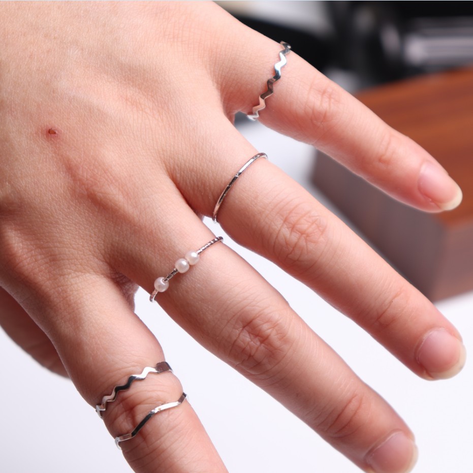[F4] Cincin NADINE MUTIARA 5 Set Fashion (Set ring) Korean version of simple personality wild geometric pearl ring 5pcs / Set Cincin Gelang Mutiara Gaya Korea Minimalis Elegan