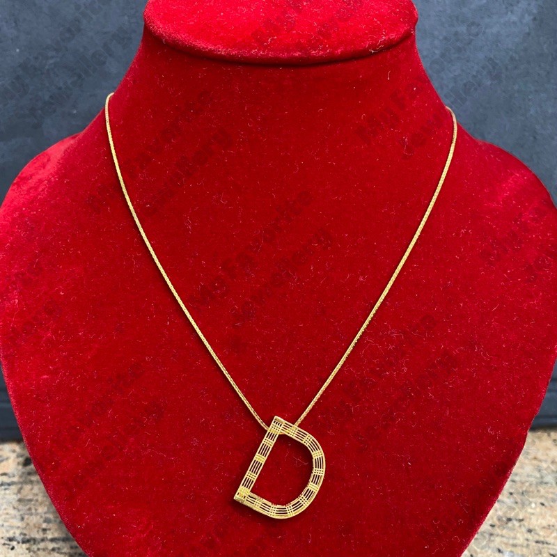 Kalung Set Liontin Inisial Huruf D Emas Asli Kadar 700