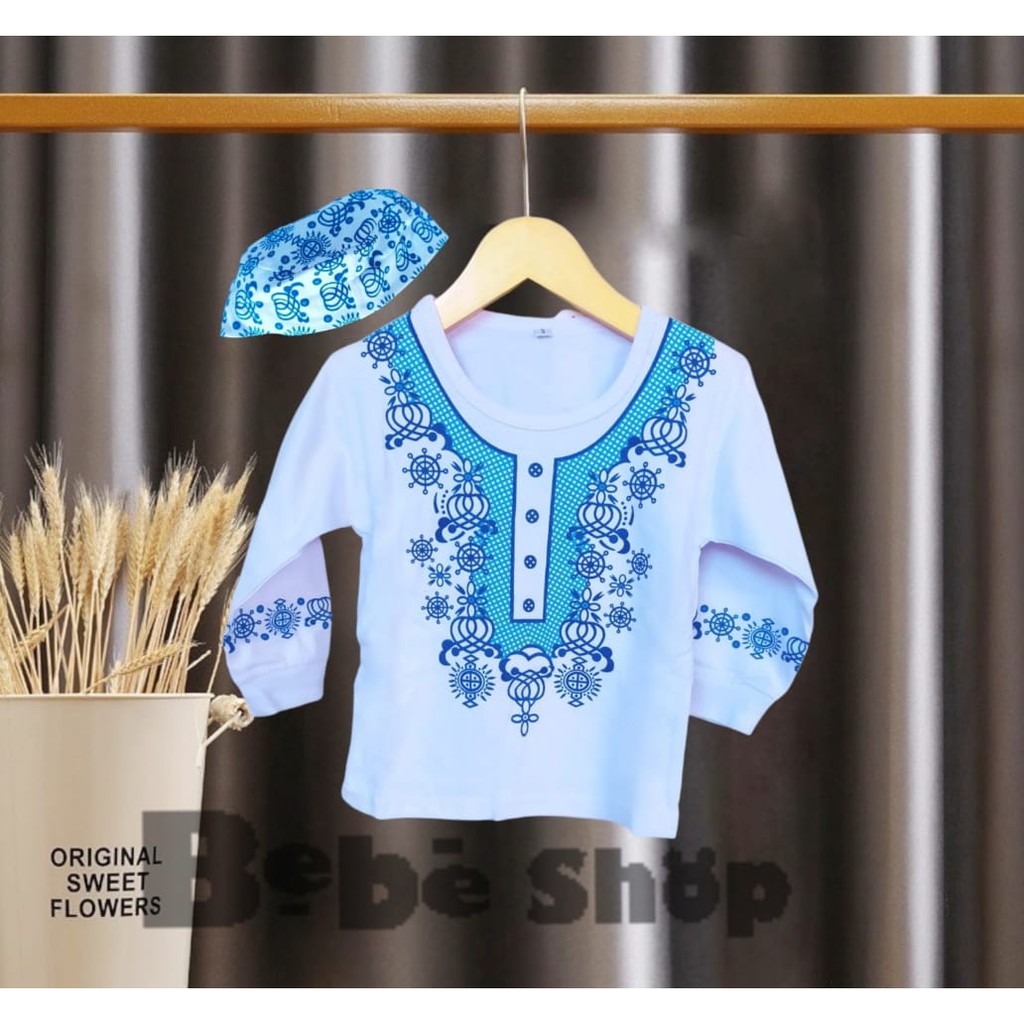 Setelan anak  laki-laki baju Muslim Koko Kaos Putih Usia 0 Sampai 7 Tahun