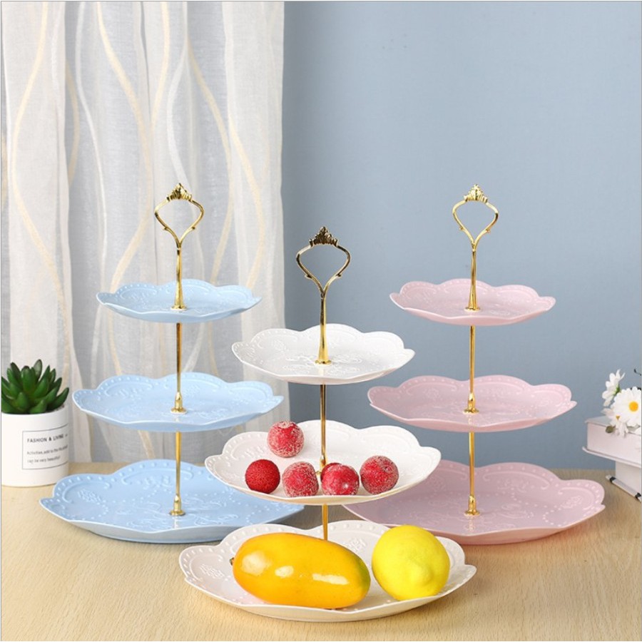 Three Tier Dessert Tray / Tempat Kue Buah Biskuit 3 Tingkat Bulat Segi / Dekorasi / Pesta