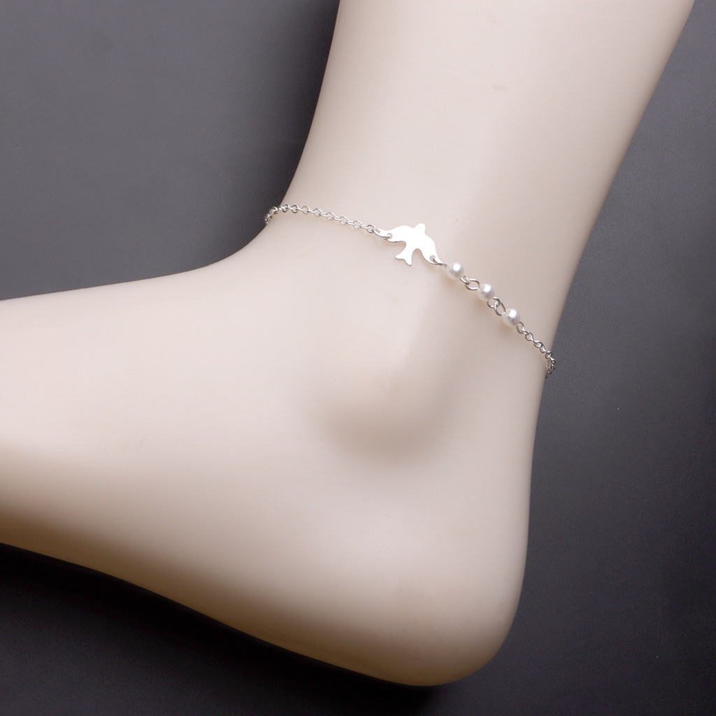 Gelang Kaki Rantai Mutiara Desain Burung Merpati Gaya Eropa Amerika Untuk Wanita