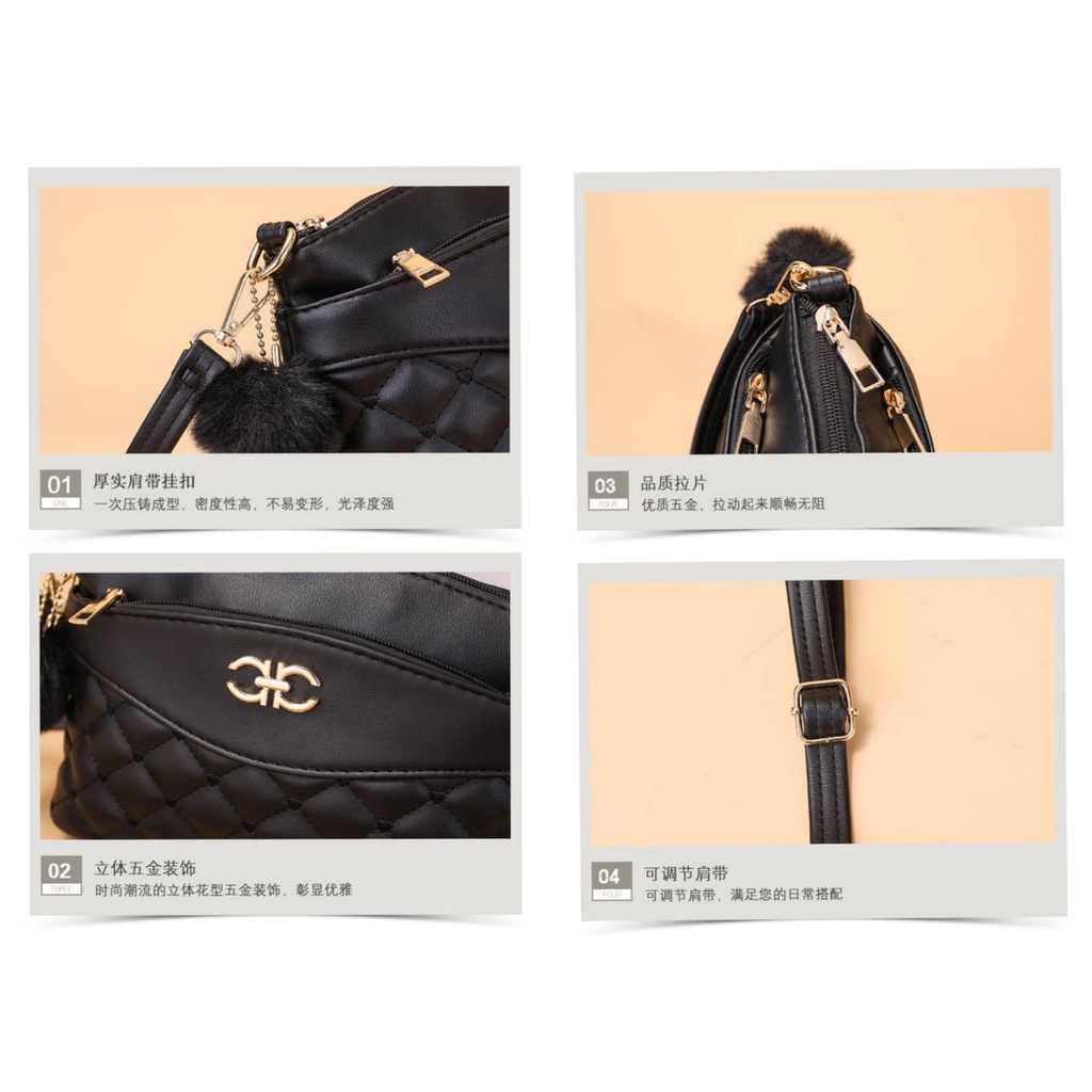 TAS SELEMPANG WANITA KOREA KULIT HITAM PEARLO TA401B5 IMPORT PREMIUM BATAM MURAH SLING BAG CEWEK ORI