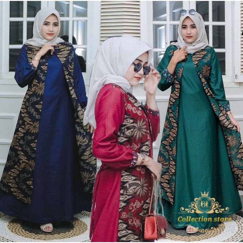Gamis Elizia  2 -- ARMY mixToyobo kombinasi | baju muslimah / gamis kombinasi Batik model Terbaru