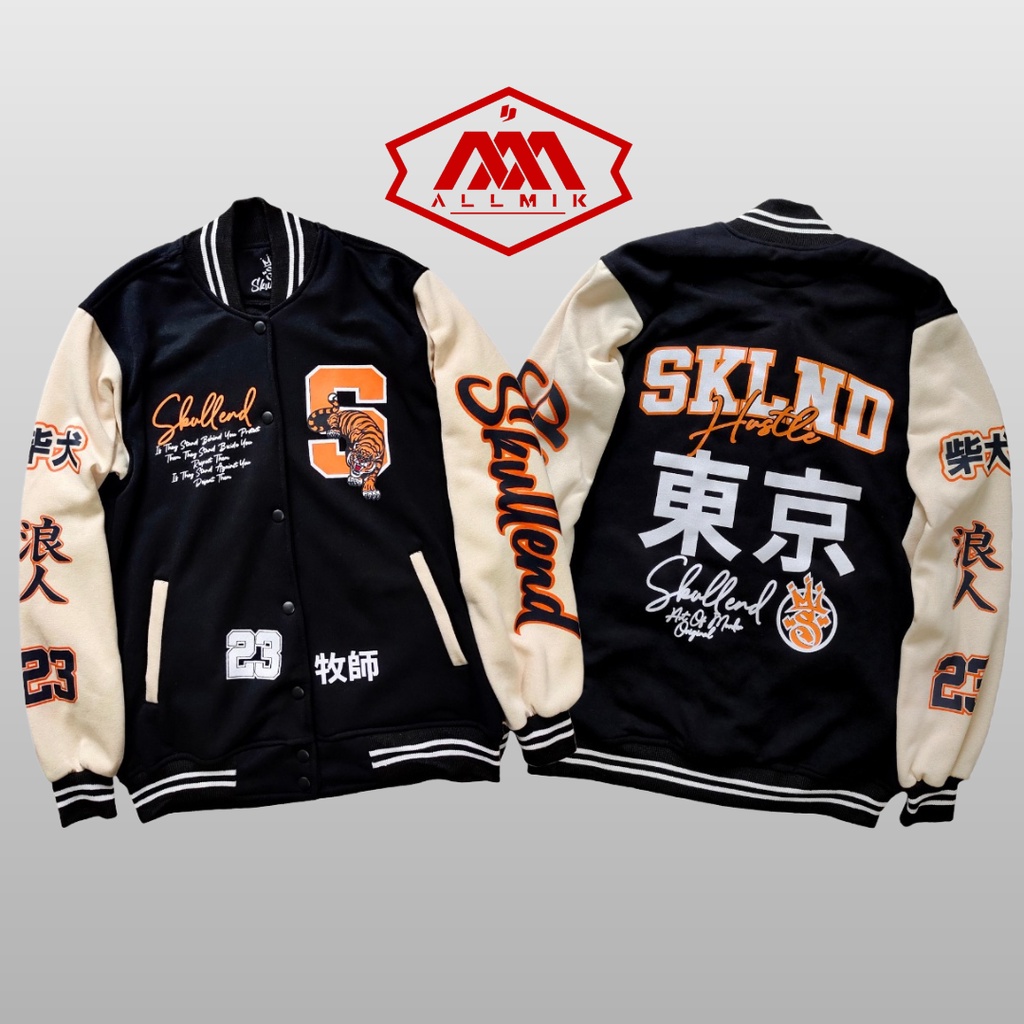 Skullend Varsity Hustle - Jaket Varsity Baseball Pria Wanita  - Varsity Jacket Vintage Baseball Orig