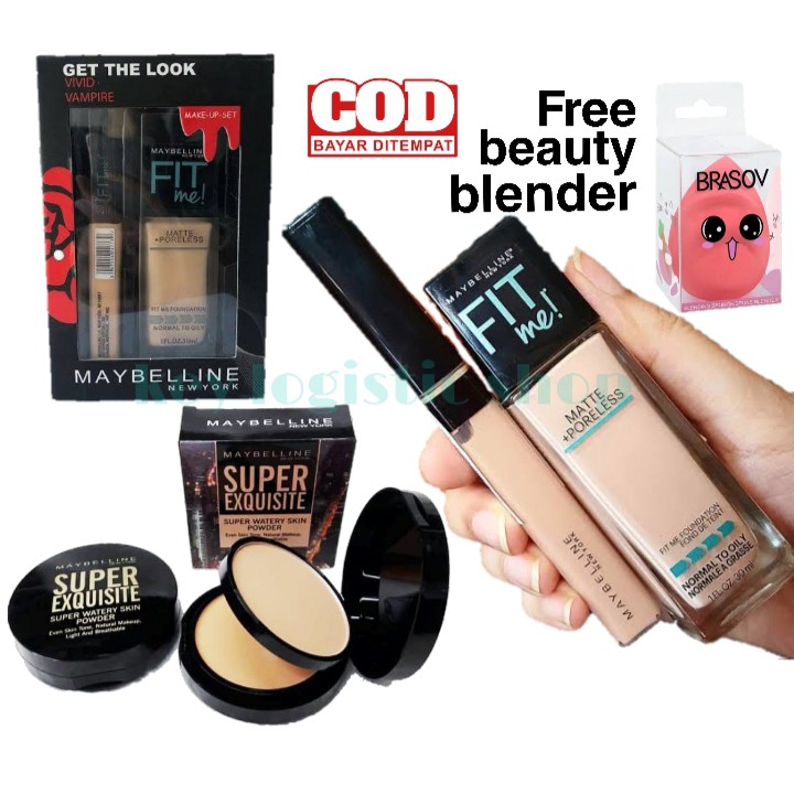 Paket Make Up Maybelline Fit Me 2in1 Foundation+Concealer Dan Bedak Maybelline Super Exquisite 2in1