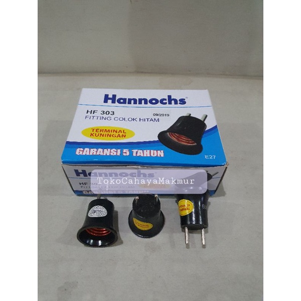 Hannochs Fitting Colok E27 Hitam HF-303 Terminal Kuningan / Plug SNI