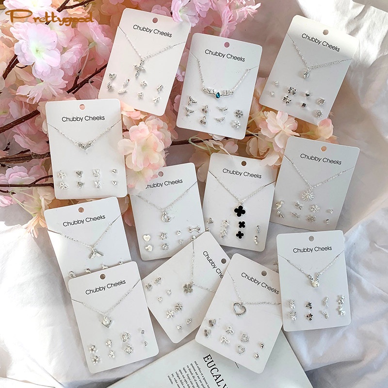 Anting Korea Dan Kalung Wanita Gelang Keberuntungan Semanggi Empat Daun Gaya Korea Simple Kreatif Anting Tusuk Aksesoris -PD