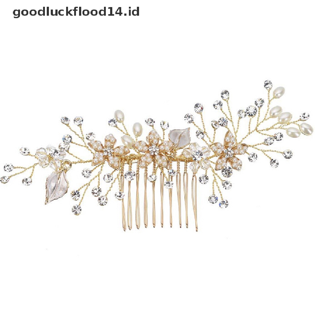 [OOID] Women gold rhinestone pearl hair comb hair clip bridal wedding hair accessories ID