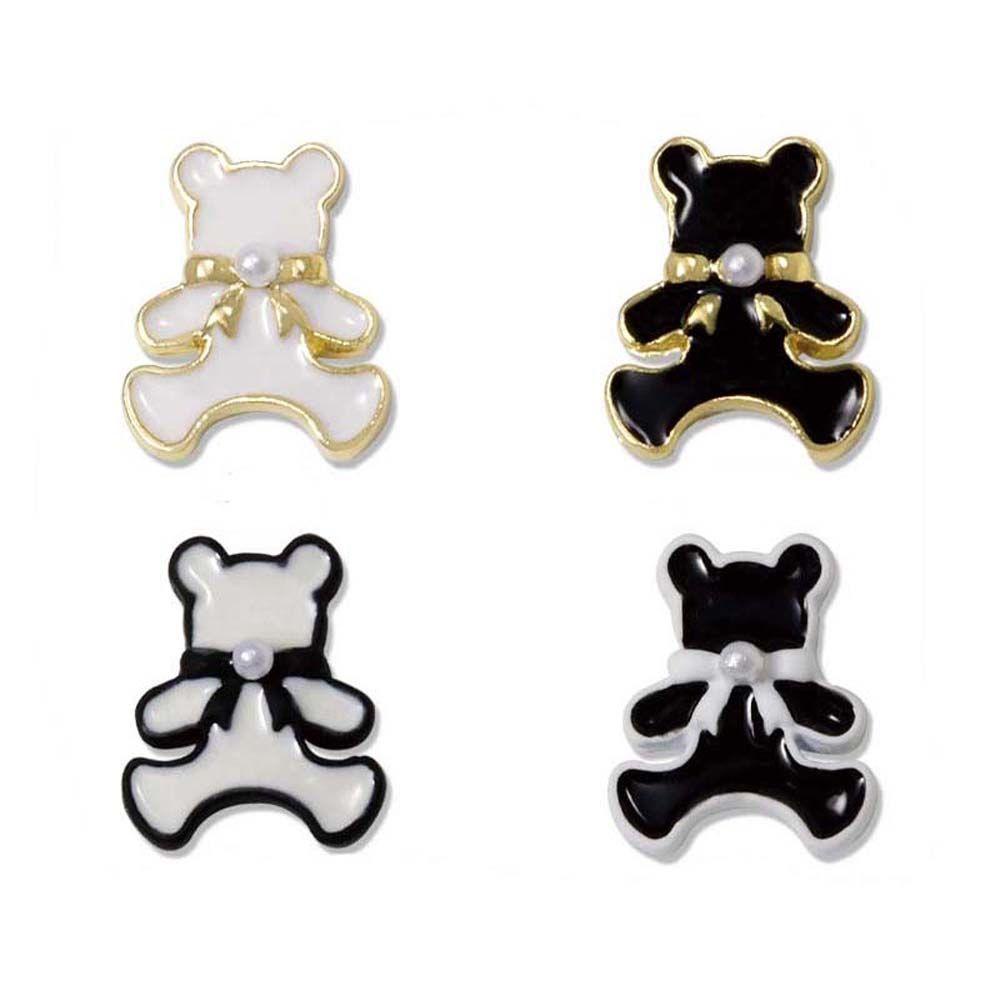 Mxbeauty Bears Nail Art Dekorasi Fashion Bor Kuku Hitam Putih Alloy 3D Perhiasan Kuku