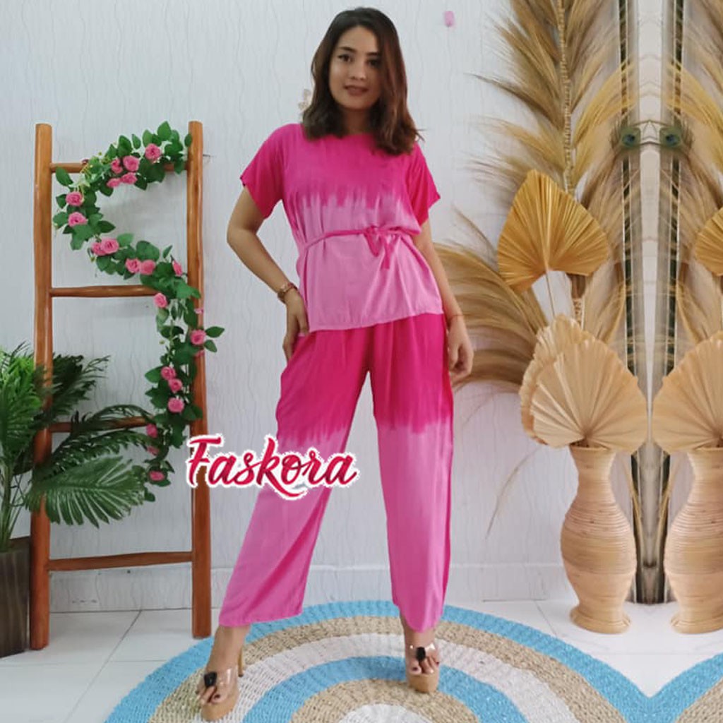 Baju Tidur Jumbo Wanita Piyama / Piyama Rayon Jumbo Lengan Pendek Gradasi / Set Jumbo Rayon Bali