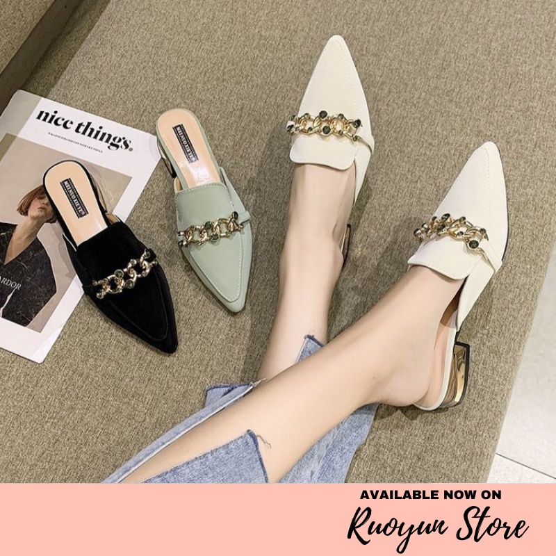 RYX - Gold Jewels Sepatu Slip On Heels Wanita Fashion Casual / Pesta - Ori Import