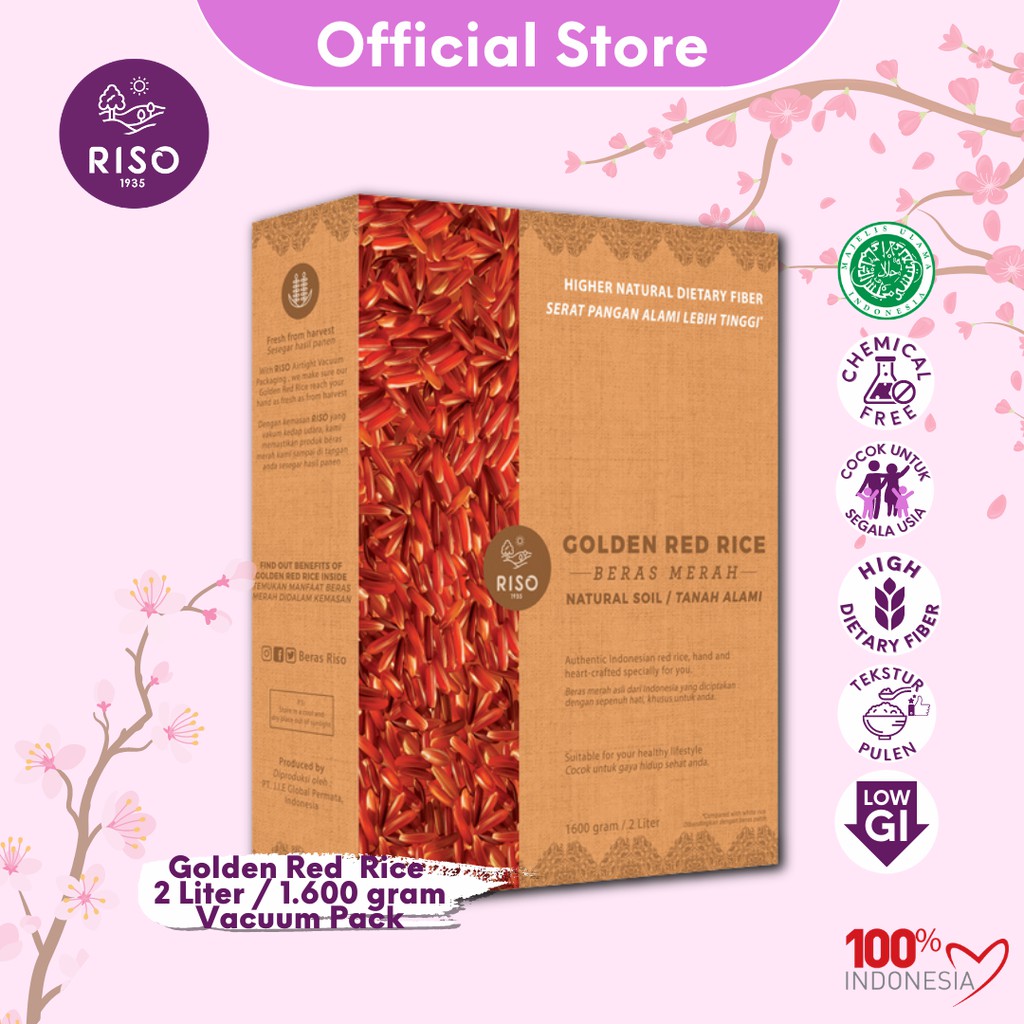 

(HALAL-KEMTAN) RISO Organic Golden Red Rice Beras Merah Organik 2 Liter/1600gram