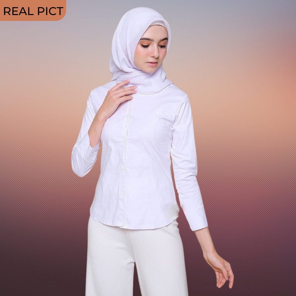 Kemeja Putih Wanita Lengan Panjang / Kemeja Kantor Putih Wanita / Kemeja Formal Putih Wanita / Kemeja Polos Putih Wanita / Kemeja Katun Putih Wanita / Kemeja Polos Putih Slimfit Wanita