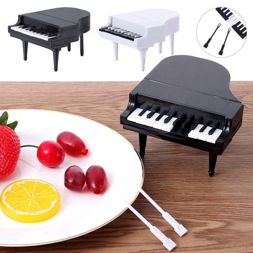 Solighter 1set Anak Buah Garpu Hadiah Dessert Plasic Tableware Reusable Kartun Kreatif Piano