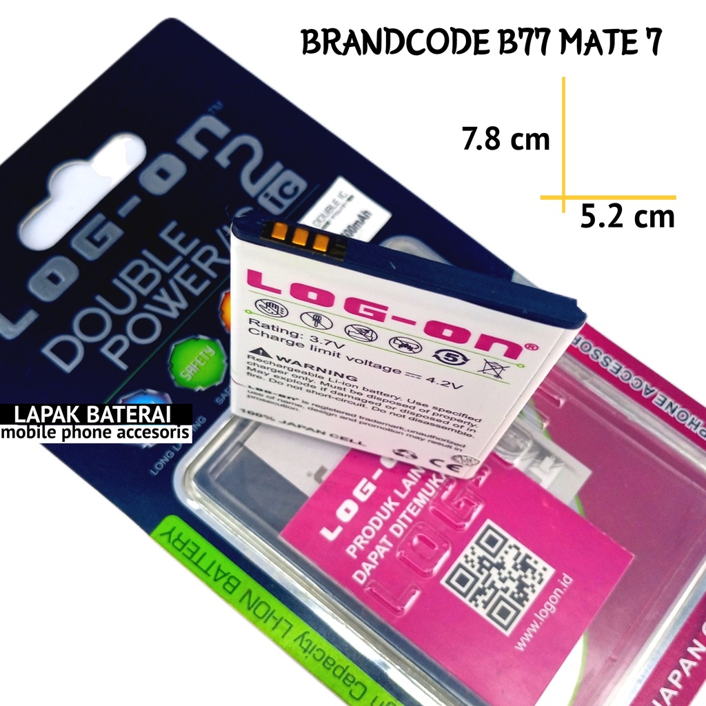 LOG - ON Baterai Brandcode B77 Mate 7 Double IC Protection Battery Batre