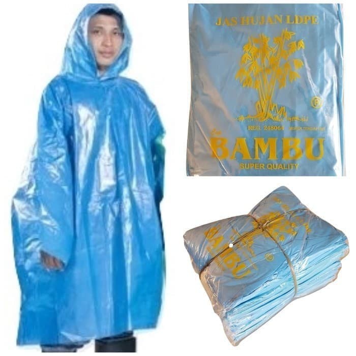 Jas hujan plastik bambu poncho lengan/terusan