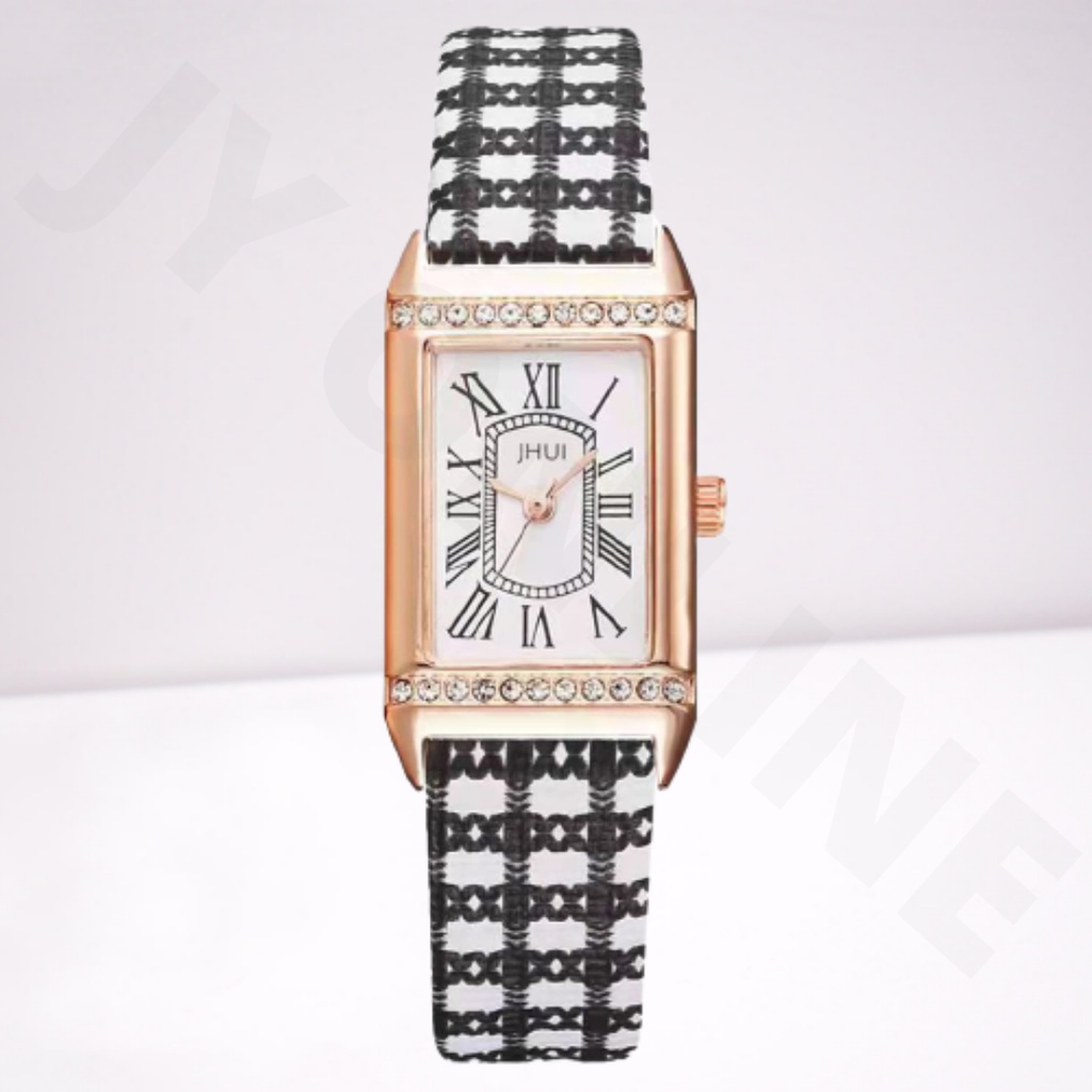 JY J033 Jam Tangan Wanita Analog Quartz Bahan Kulit Bentuk Persegi Panjang Fashion Korea Import Murah