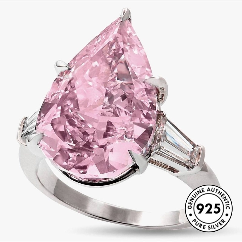 Cincin Kristal Pink Bahan S925 Silver