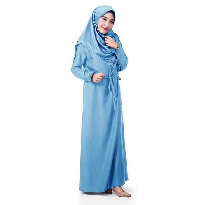 DISKON RAMADHAN TERMURAH"Muslimore Baju Muslim Wanita Gamis Biru Langit Polos Balotelli XNB-17"GAMIS
