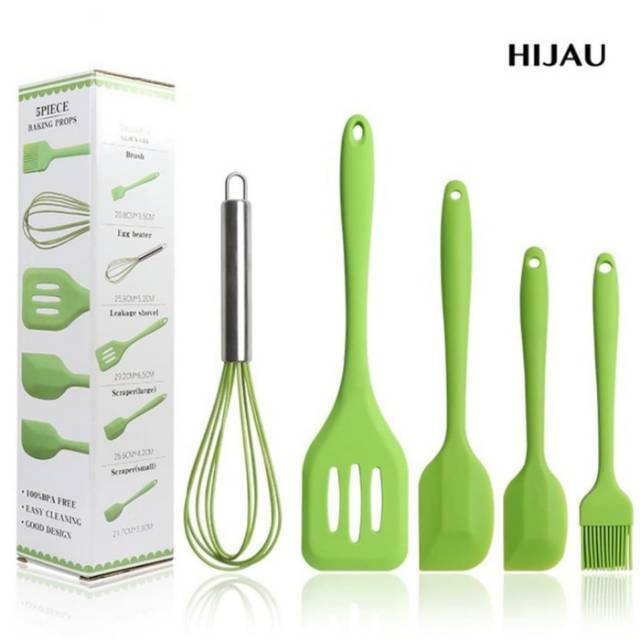 Set alat masak spatula silikon 5 in 1, spatula silicone cooking set Food Grade anti panas