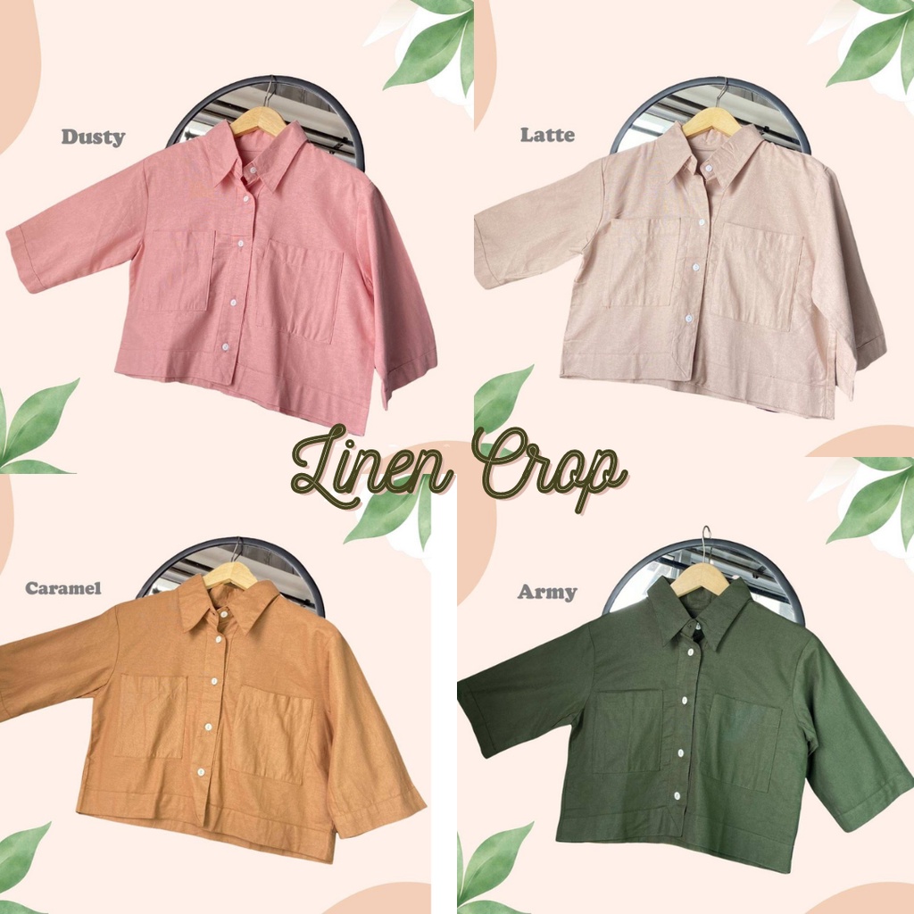Nuna Linen Crop | Kemeja Crop Linen Basic Shirt Kualitas Premium | Kemeja Crop Wanita | Outer Cropto