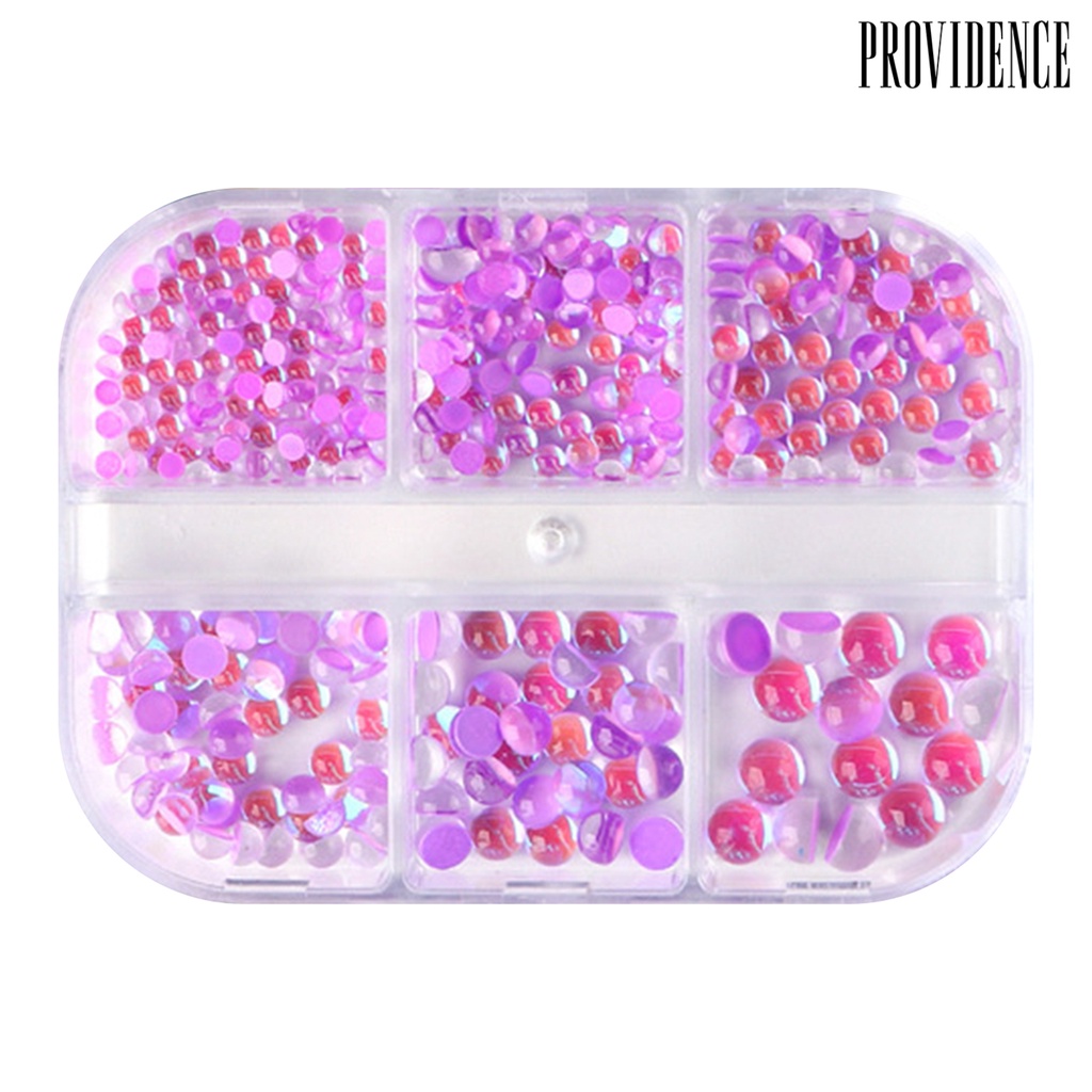 Providence 6 Grids/Box Fingernail Ornament Easy to Apply Decorative Resin Nail Art Accessories Aurora Mocha Clear Half Beads for Professional Use