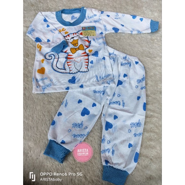 SHEILAbaby - setelan panjang kancing bahu motif kucing lucu